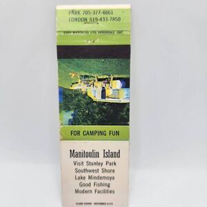 Vintage Matchbook Manitoulin Island Camping Lake Mindemoya Ontario Canada
